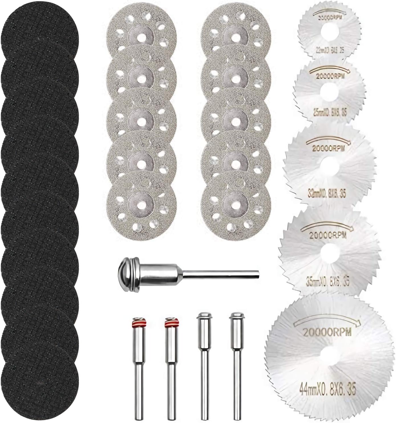 30Pcs Cutting Wheel Discs with 5 Mandrels, GOXAWEE Mini Rotary Tool Accessories Sets with HSS Circular Saw Blades, Diamond Cutting Discs, Resin Metal Cutting Wheels for Wood Stone Metal Cutting