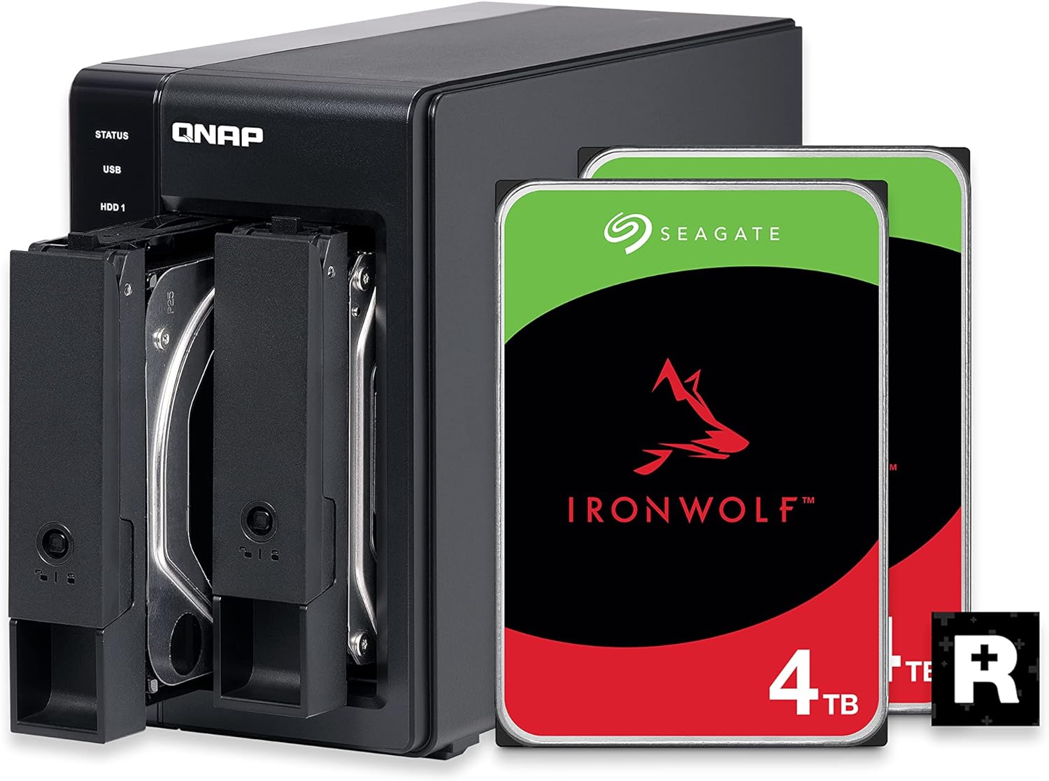 QNAP 2 Bay DAS with 4TB Storage Capacity, USB 3.2 Gen 2 Type-C, Preconfigured RAID 1 Seagate IronWolf HDD Bundle (TR-002-24ST-US)