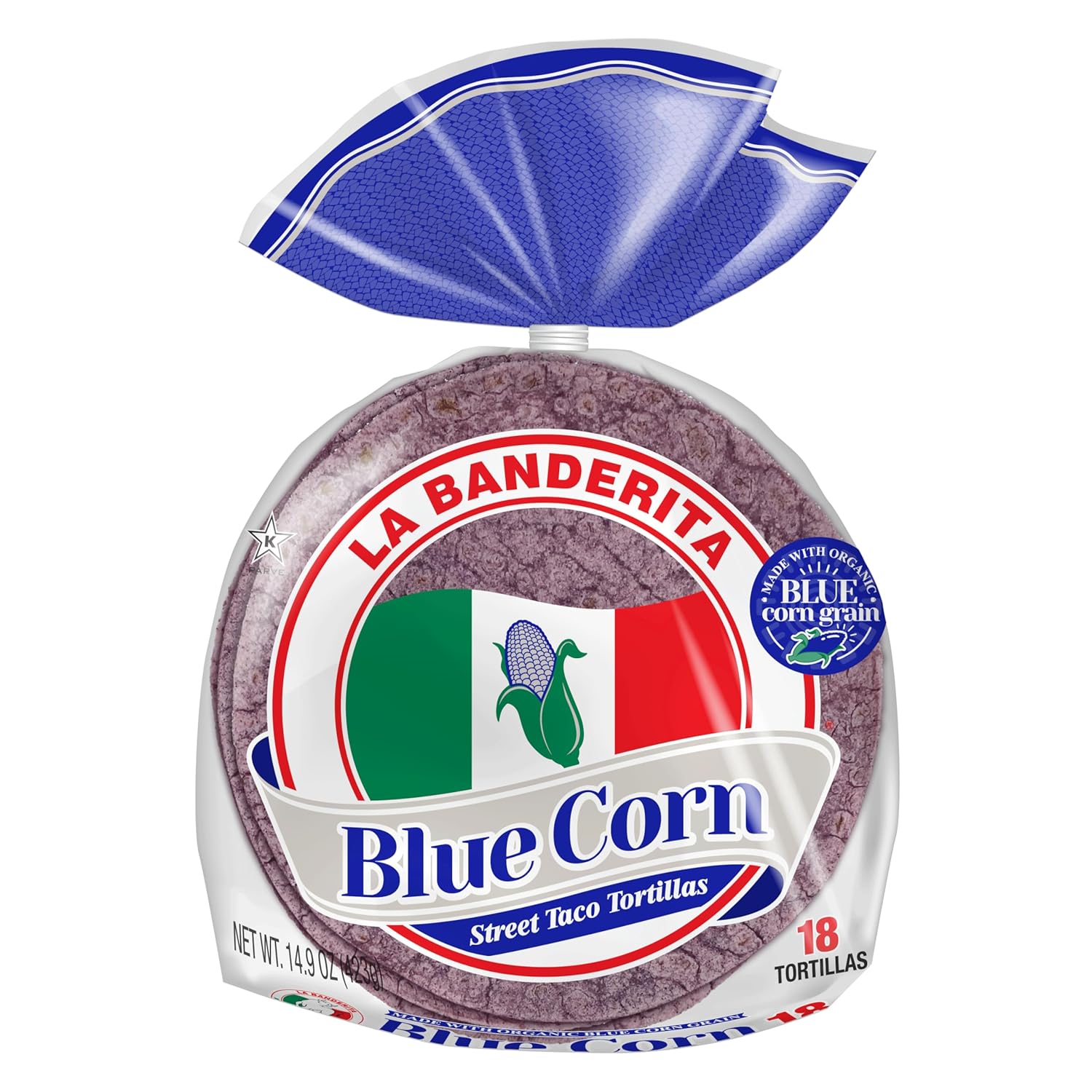 La Banderita® Blue Corn| 5" Size Corn Tortillas| Blue Corn | 14.9 oz. | 18 Count (Pack of 4)