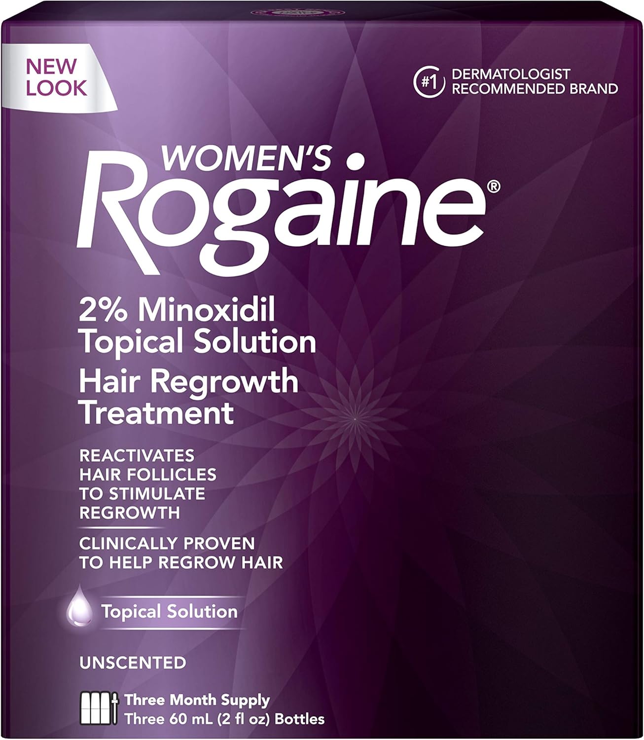 Women's Rogaine 2% Minoxidil Topical Solution for Hair Thinning and Loss, Topical Treatment for Women's Hair Regrowth, 3-Month Supply