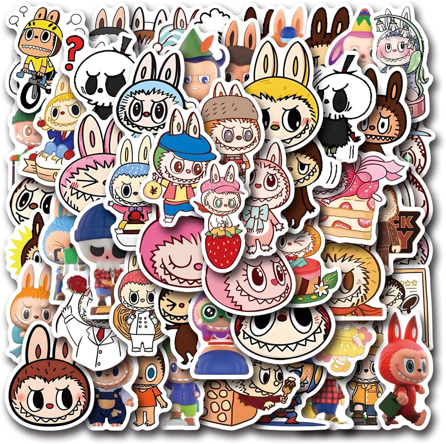 55pcs Labubu Funny Cartoon Stickers for Teens Laptops,Waterproof Vinyl Decals for Adult Water Bottles Suitcase Phone Case Skateboard Bumper Graffiti Decals