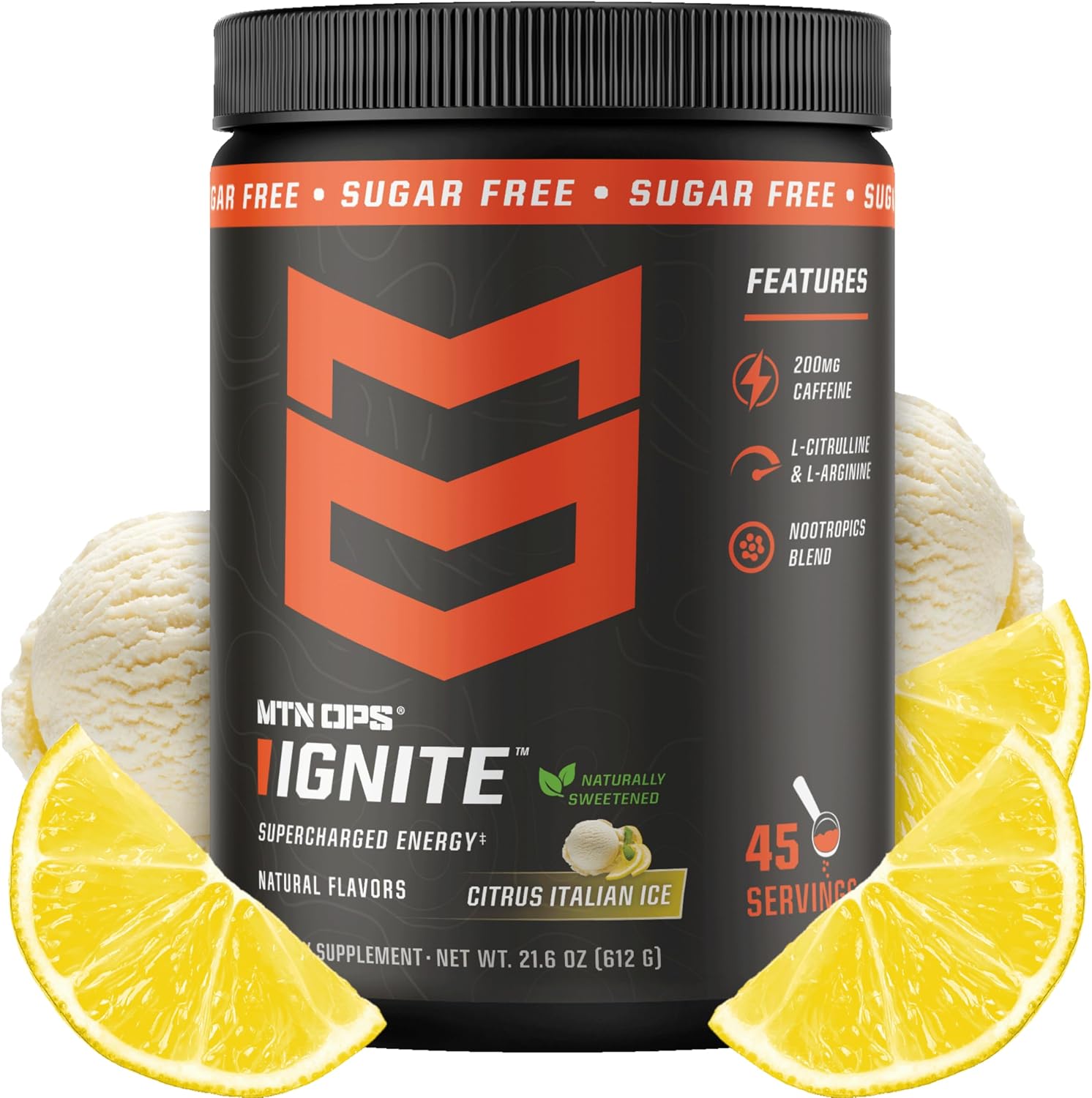 MTN OPS Ignite Energy Powder, Zero Sugar, Citrus Italian Ice