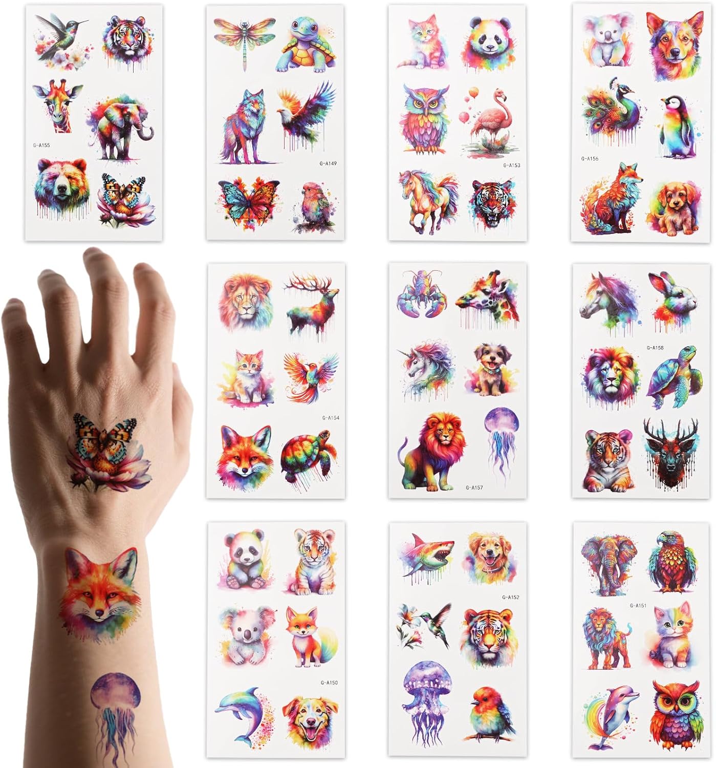 lasuroa 60pcs Animal Temporary Tattoos for Kids, Waterproof Watercolor Animal Theme Fake Tattoo Stickers Arm Shoulder Decorations and Birthday Party Supplies Gifts for Boys Girls Children