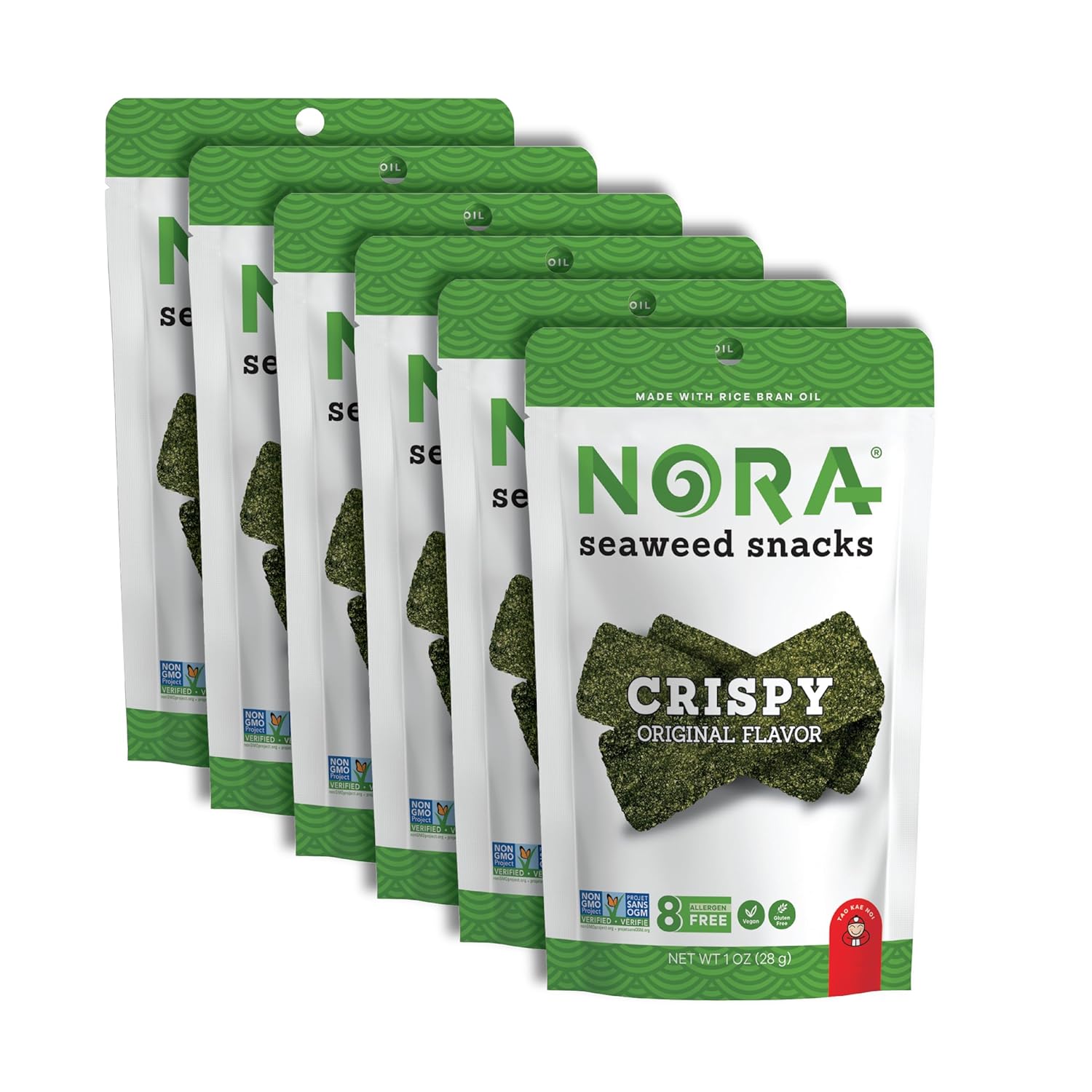 Nora Original Crispy Seaweed Snacks, Thick Nori Strips, Vegan, 6-Pack | Low-Carb Healthy Asian Snack for Adults, Gluten-Free, Non-GMO, Nori Sheets Snack Strips, Vegan, Wholesome Everyday Snack