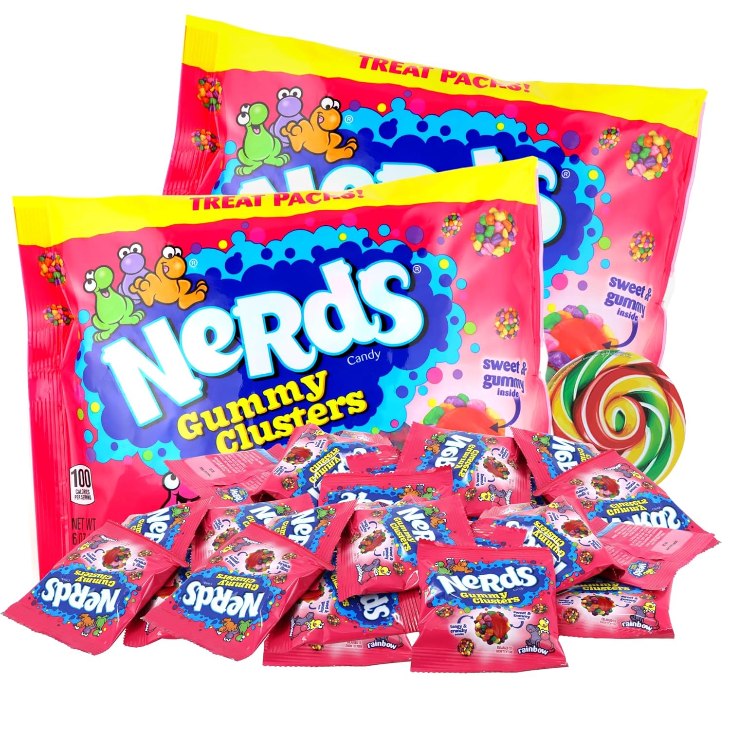 Sweetzo Nerds Halloween Gummy Clusters Crunchy and Chewy Candy, Individually Packaged Trick or Treat Handouts, Swirl Sticker Included, 6 Ounces, (Pack of 2)