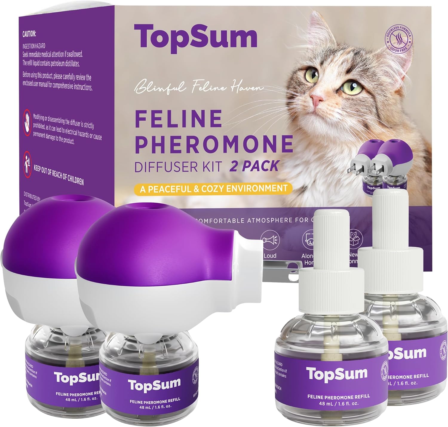 Cat Pheromones Calming Diffuser: Premium Pheromone Diffuser for Cats - Cat Pheromones Diffuser - Cat Calming Diffuser - Cat Calming Pheromone Diffuser, 2 Pack (New Purple)