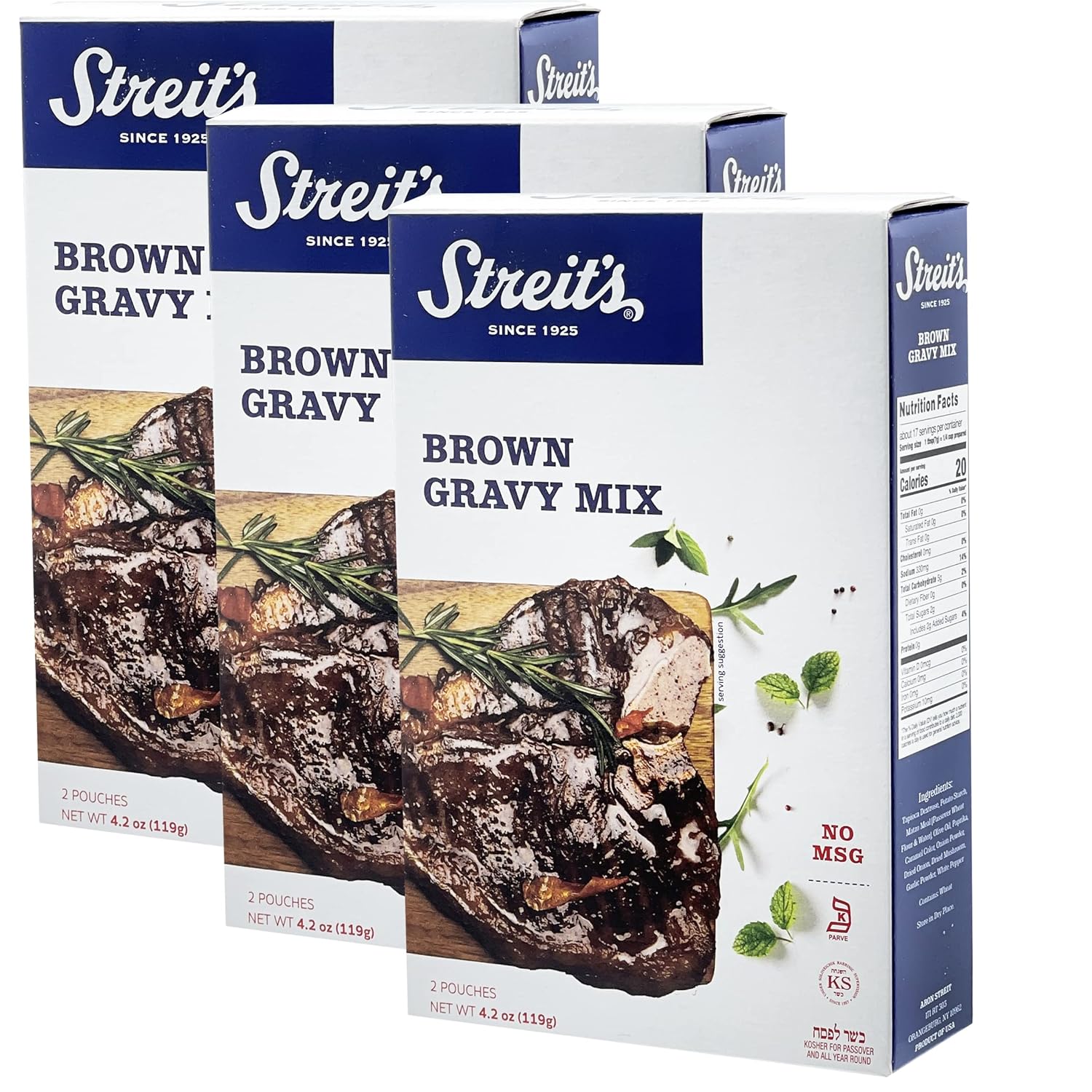 Strreit's Gravy Mix, Pantry Staple, No-MSG, Kosher for Passover, 4.2 Oz (Brown Gravy, 3-Pack)