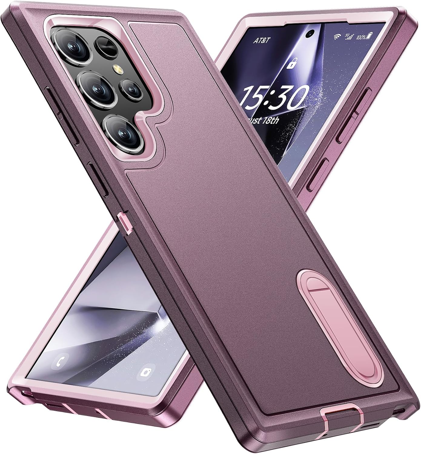 BaHaHoues for Samsung Galaxy S24 Ultra Case for Samsung S24 Ultra Phone Case with Built in Kickstand, Shockproof/DropProof Military Grade Protective Cover for Galaxy S24 Ultra (Night Purple/Baby Pink)