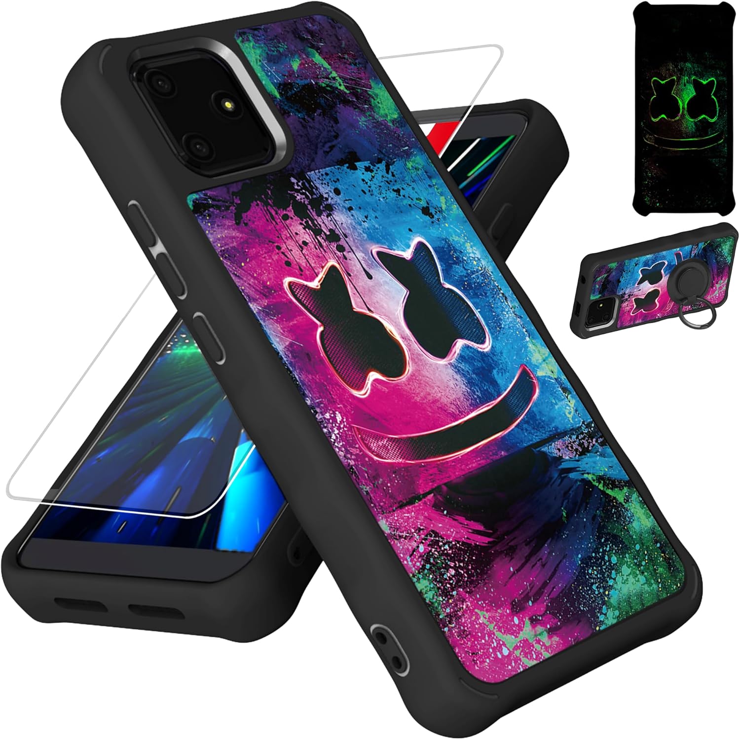 for Foxx Foxxd A55 Case Compatible for Foxx Foxxd A56 Phone Case Cover [Hard PC + Soft Silicone][Ring Support] [Luminous Effect] YGH-BQ