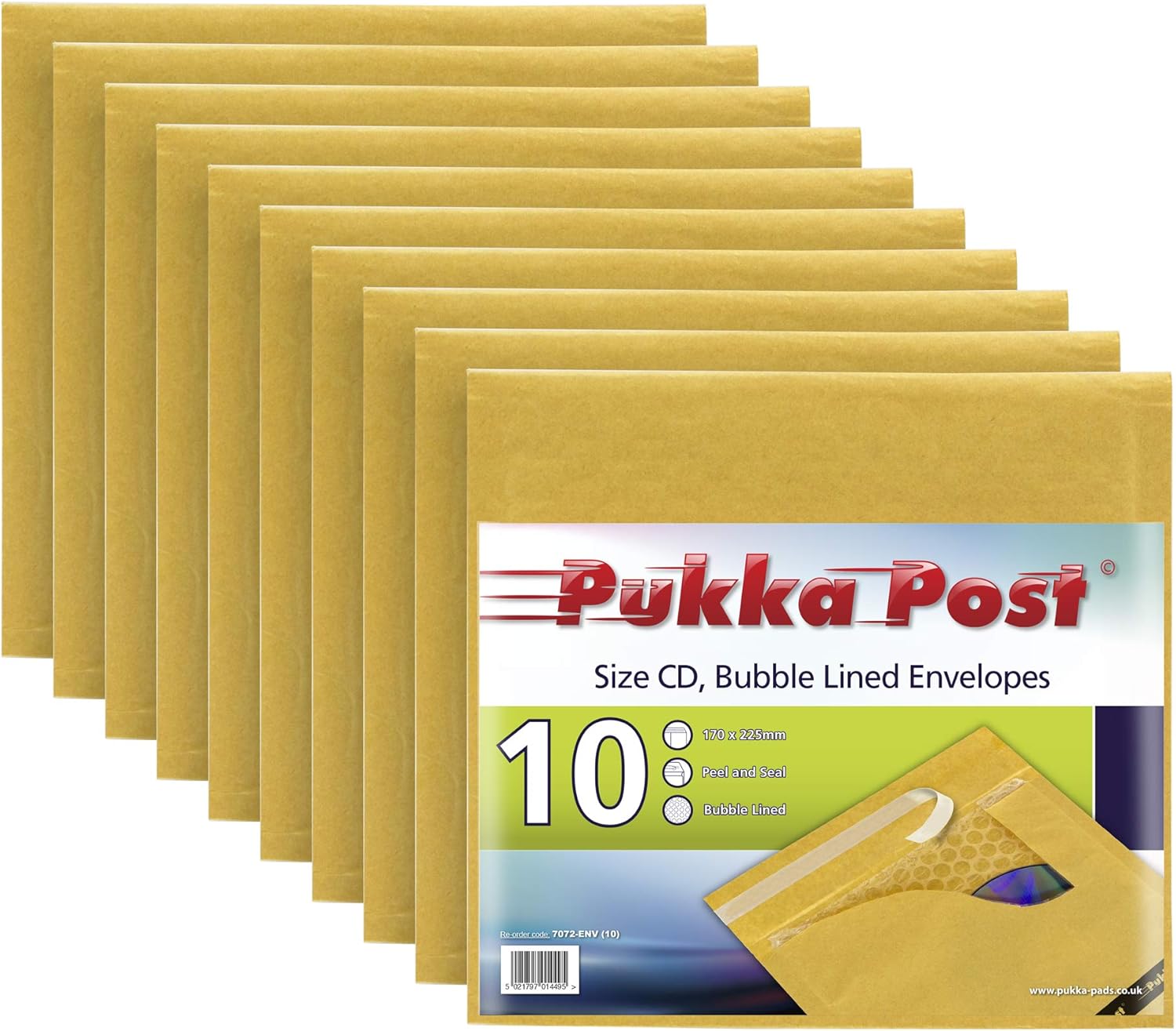 PUKKA POST & PACKAGING Bubble Lined Envelopes - Pack of 10 Self Seal Padded Lightweight Mailers for Safe and Secure Shipping - Impact & Puncture Resistant for Protection - 175 x 200 mm, Size CD - Gold