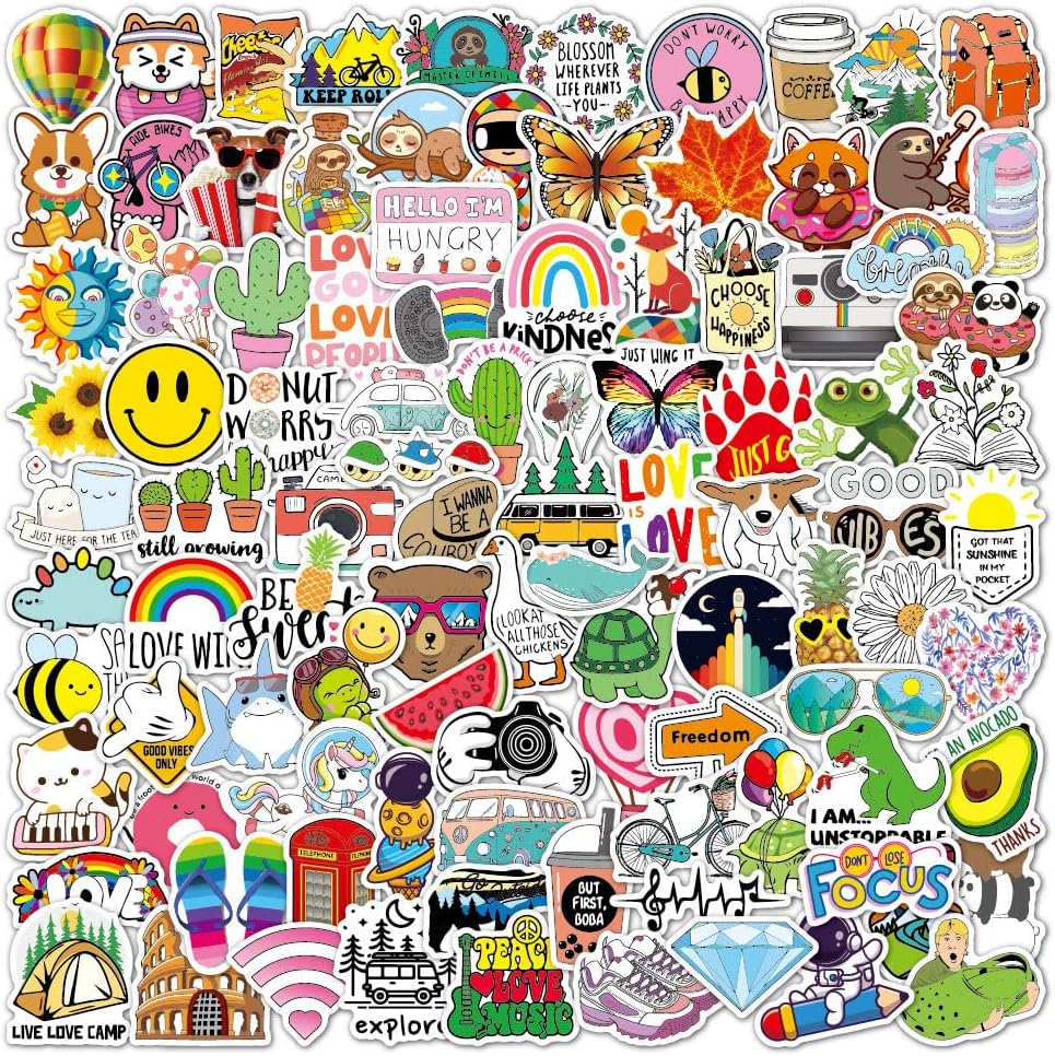 Sun Awesome Pack of 100 Cute Kawaii Anime Vinyl Stickers for Car Laptop Children Teenagers Adults (Fresh Pattern)