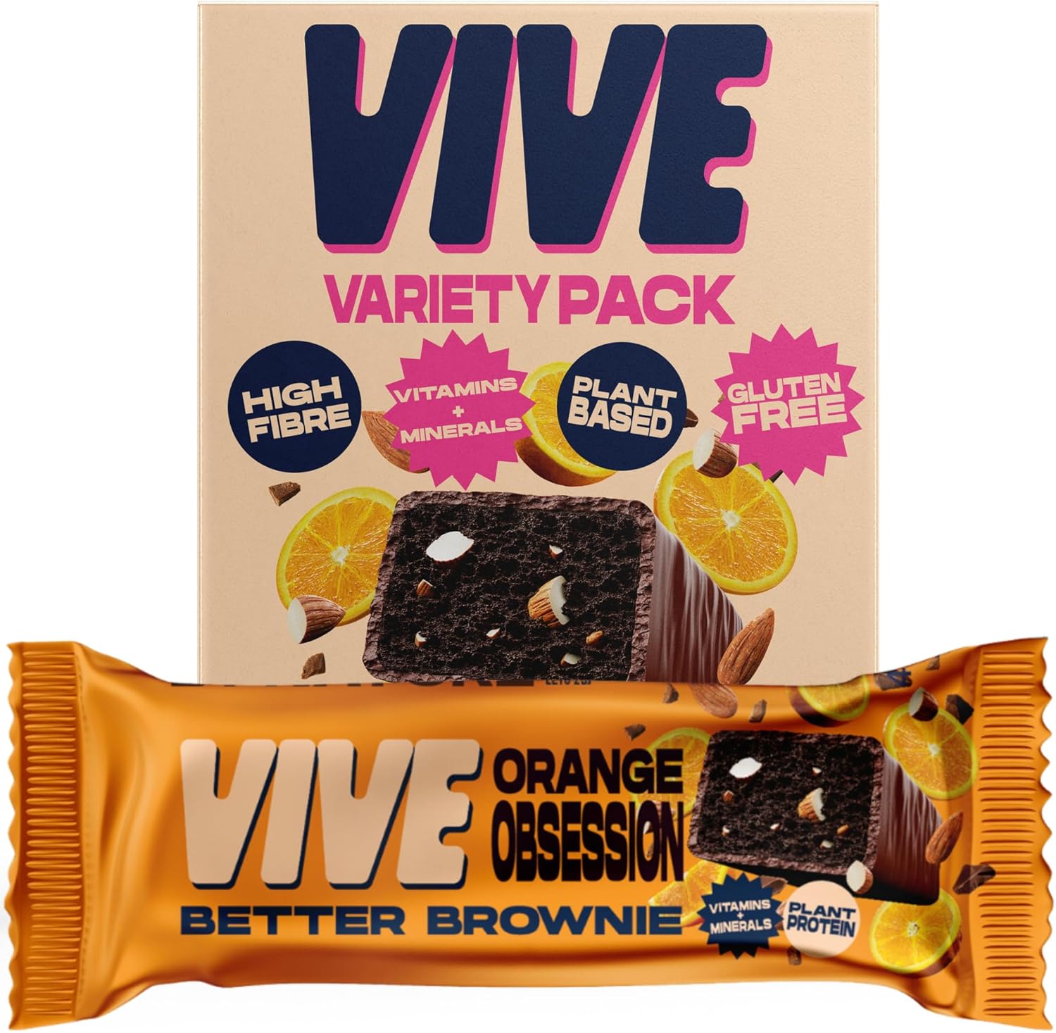 Vive Better Brownie Variety Pack with Immunity Vitamins - Low Calorie Vegan Treat - Healthy Protein Snack - Pack of 4
