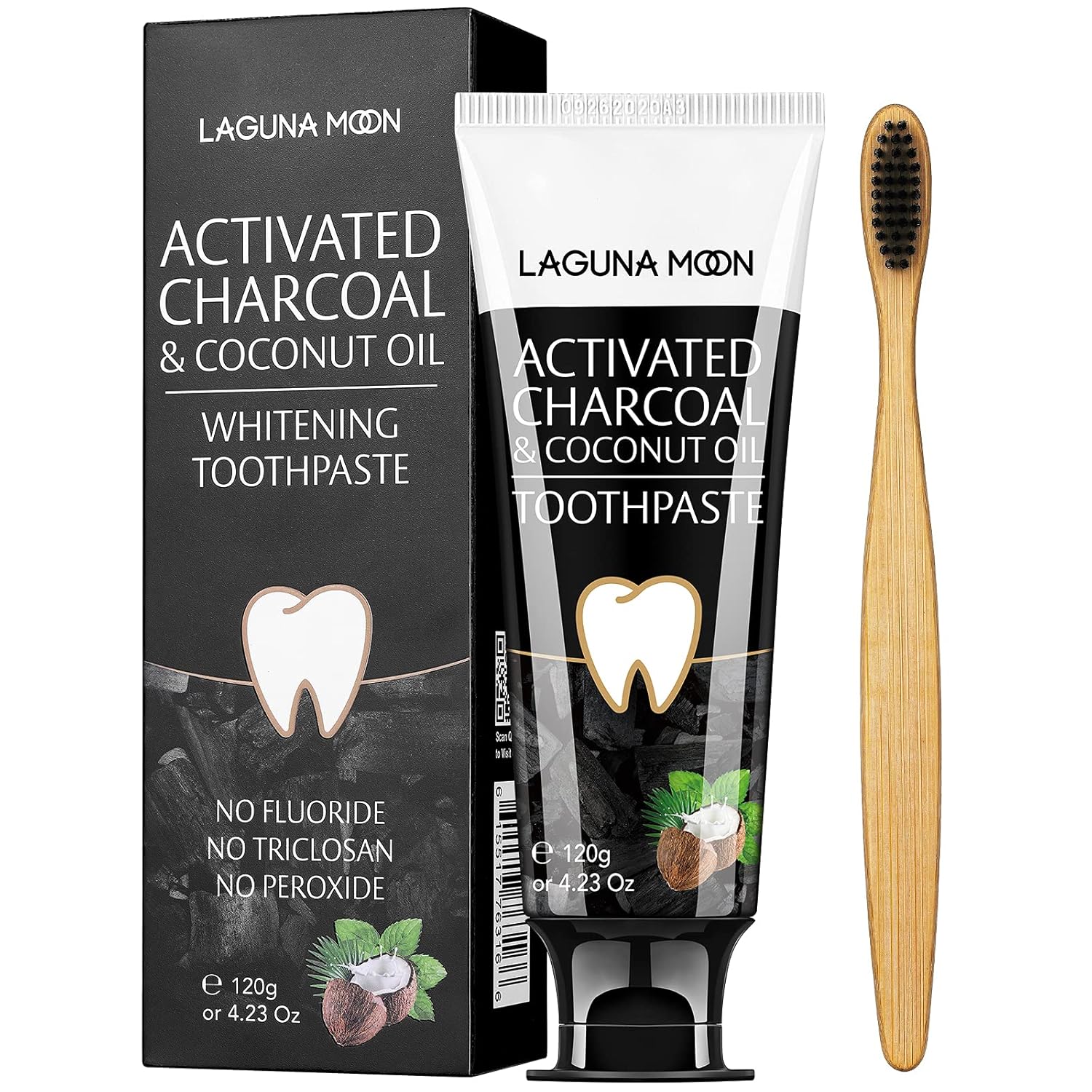 Lagunamoon Whitening Charcoal Toothpaste for Sensitive Teeth, Enamel Repair, Cavity Protection - Natural Toothpaste for Whitening, Removing Stains, Mint Flavor Freshen Breath Mint Gel - No Peroxide