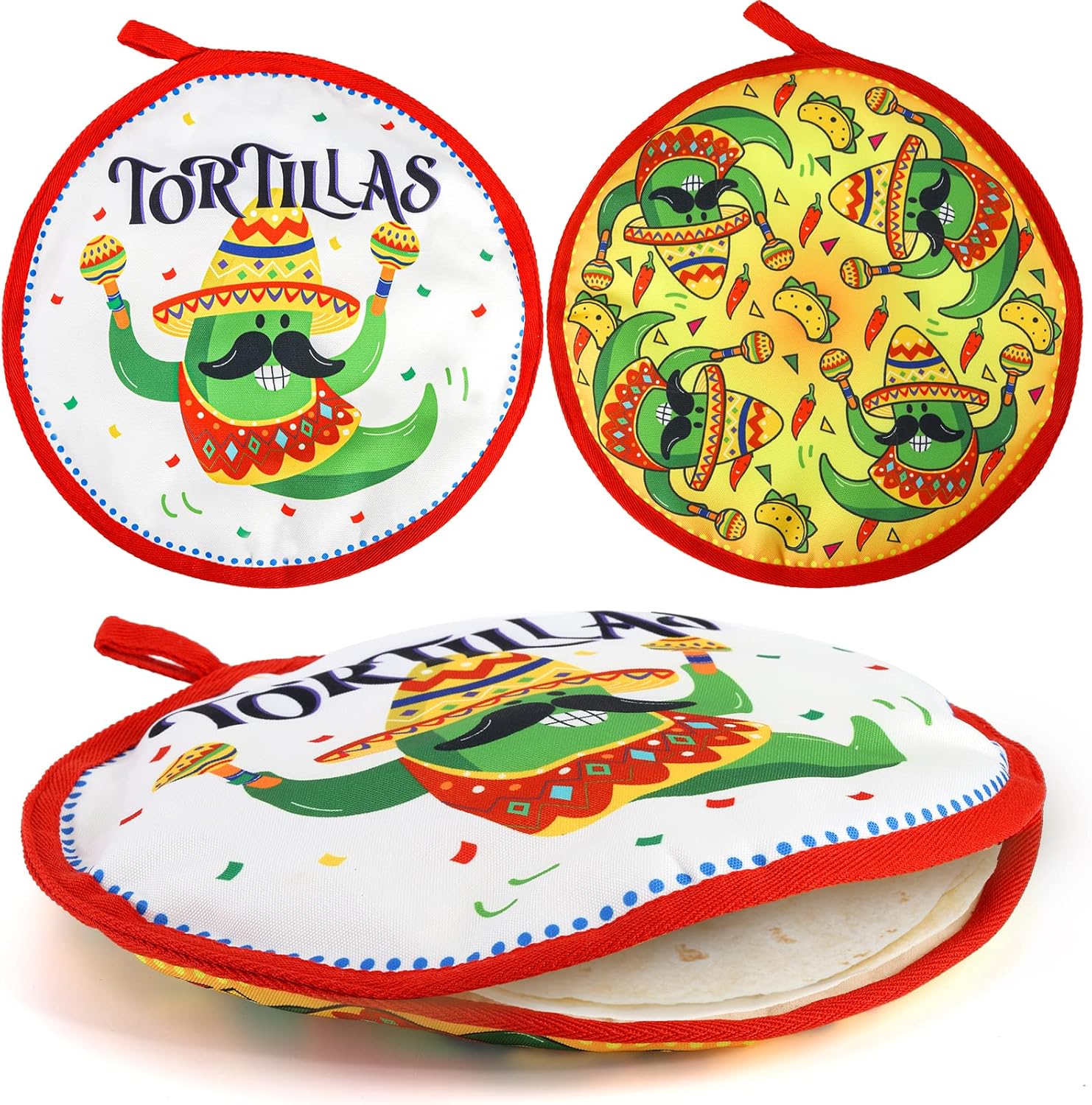 Coloch 3 Pack Tortilla Warmer Pouch, 12" Insulated Cloth Taco Warmer Holder, Keeps Warm for Corn Flour Tortillas, Taco Tuesday Night, Naan, Pancake, Flat Bread, Microwave/Oven Safe