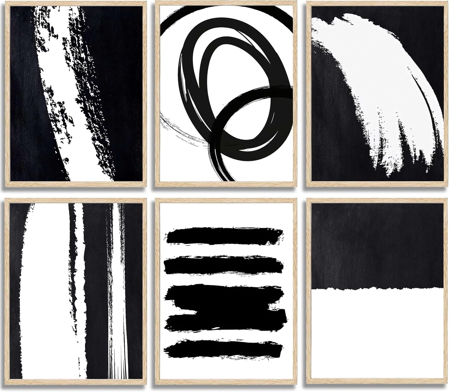 6 Pcs Black and White Abstract Wall Art Neutral Minimalist Canvas Posters Prints Mid Century Modern Wall Decor Paintings Pictures for Living Room Bedroom Office Home Decoration Unframed