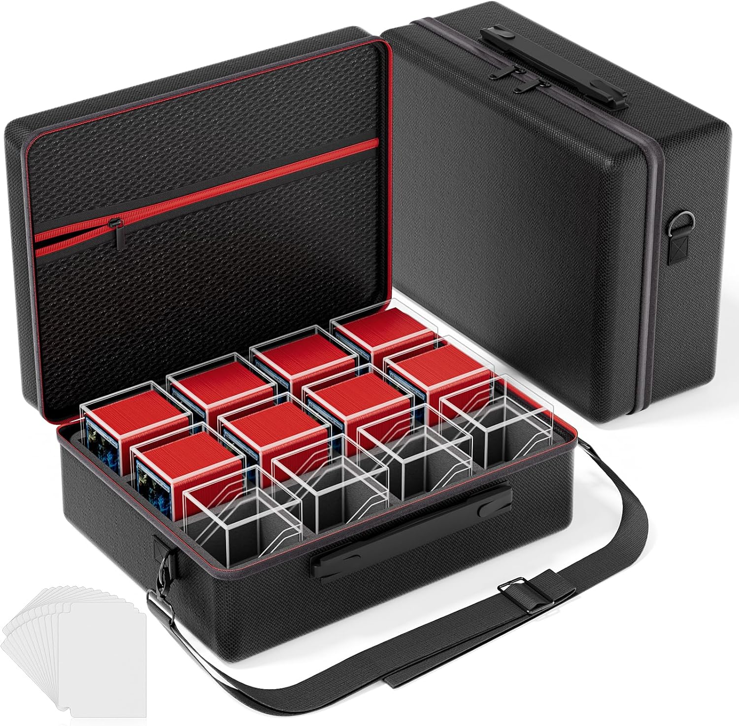 Card Deck Box with Portable Case, 12 Pack Clear Commander Deck Box with 12 Dividers, Holds 1200+ Double Sleeved Cards, Fit for MTG, YuGiOh, TCG