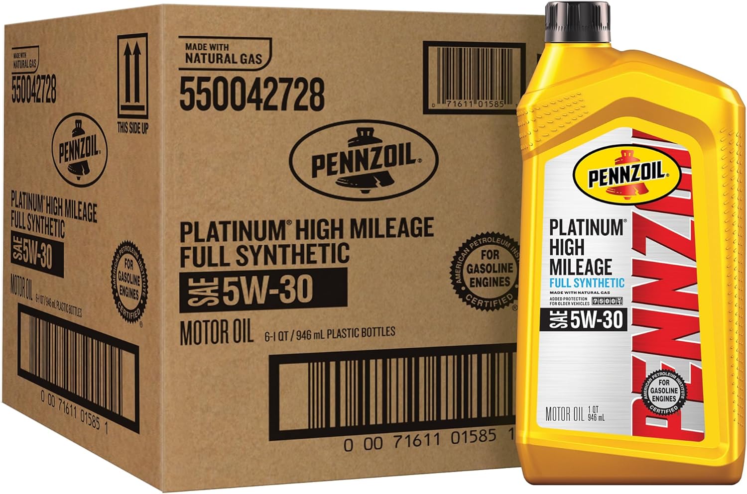 Pennzoil Platinum High Mileage Full Synthetic 5W-30 Motor Oil, 1 Quart (6 Pack)