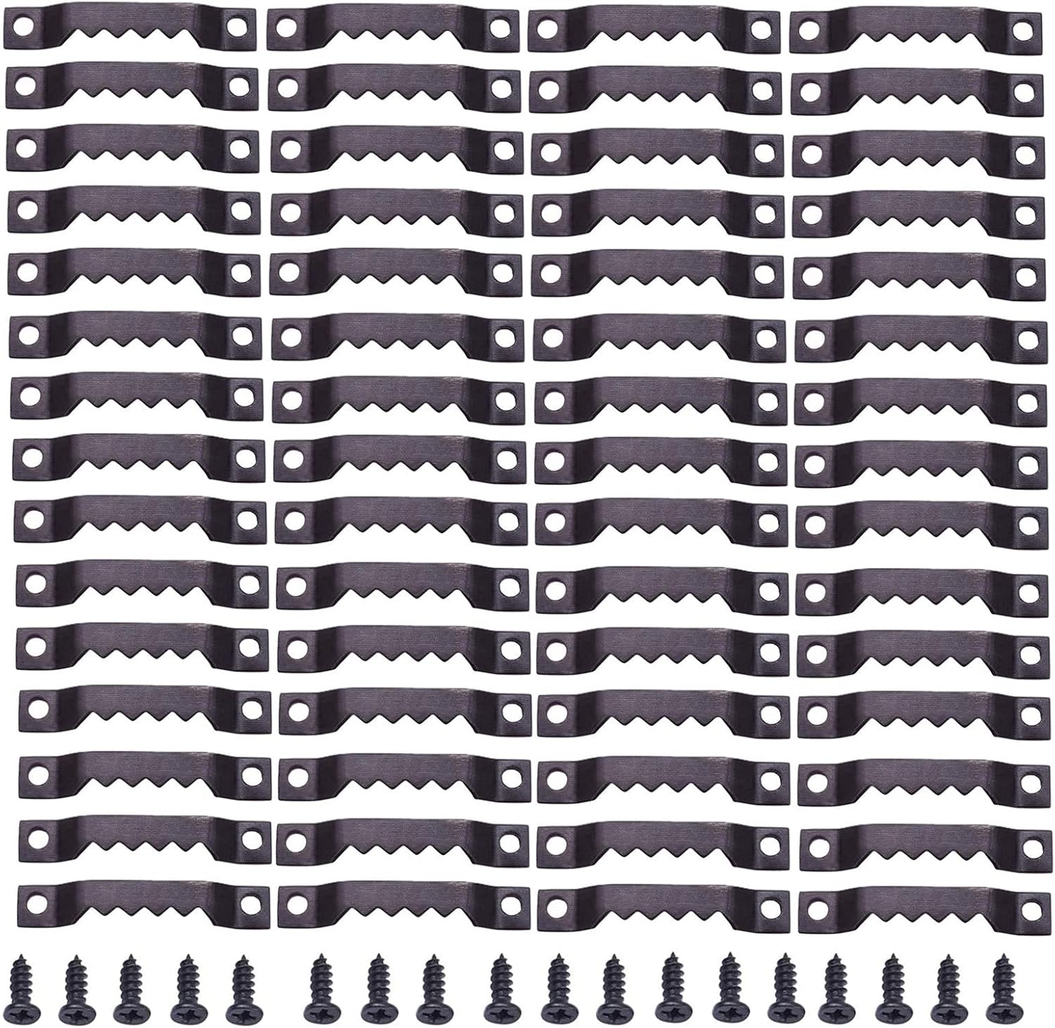 100 Pack Small Swatooth Picture Hangers Black Metal Photo Frame Hanging Kit with Screws for Hanging Wooden Frames Paintings Clock Artwork