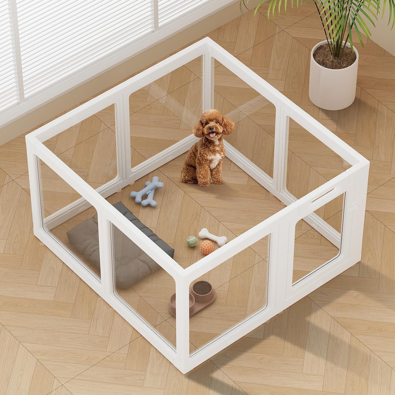 Clear Acrylic Dog Playpen Indoor Pet Pen, 24" H, White, 8 Panels