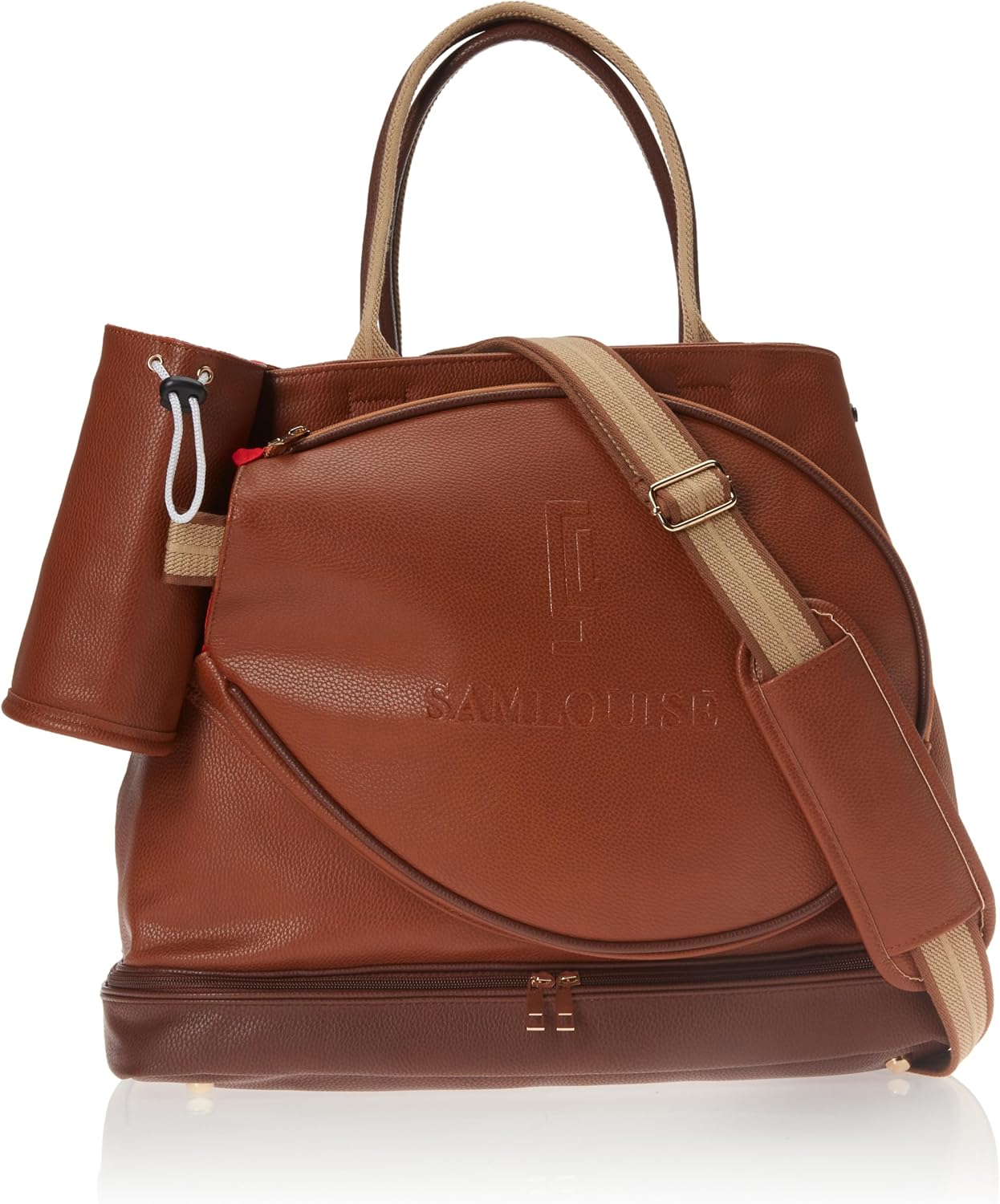 Leather Women Large Sports Handbag | Tennis Racket Bags for Women | Tennis Racket Carrying Bag | Court Couture Tennis Bag | Tennis Tote Bag with Front Pocket for Tennis Racket (Brown)