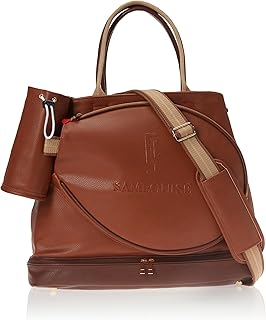 Leather Women Large Sports Handbag | Tennis Racket Bags for Women | Tennis Racket Carrying Bag | Court Couture Tennis Bag | Tennis Tote Bag with Front Pocket for Tennis Racket (Brown)