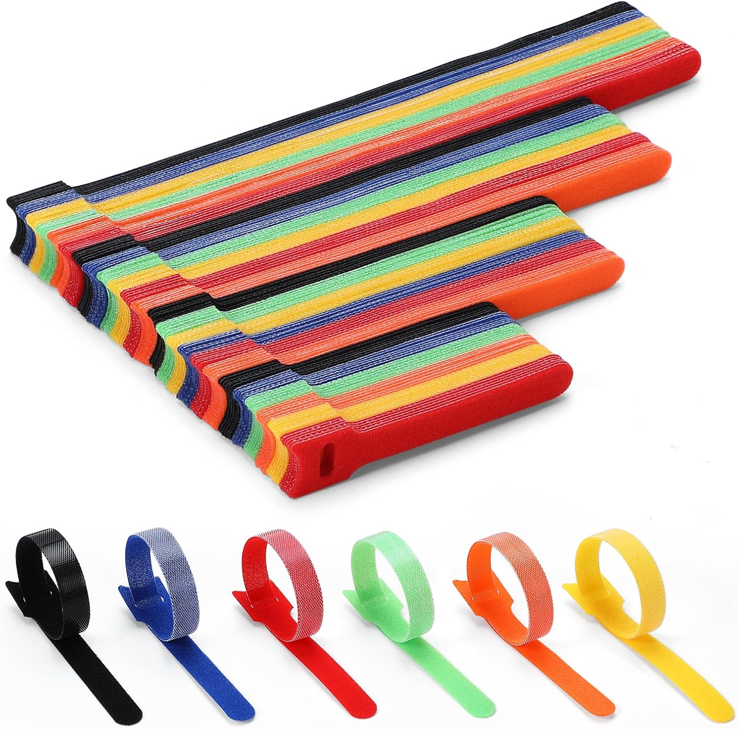 150PCS Cable Ties, 4+6+8+10 inch Multi-Colour Straps for Cable Management, Adjustable Fastening Cord Wraps, Multi-Purpose Reusable Hook and Loop for Home, Office and Garage