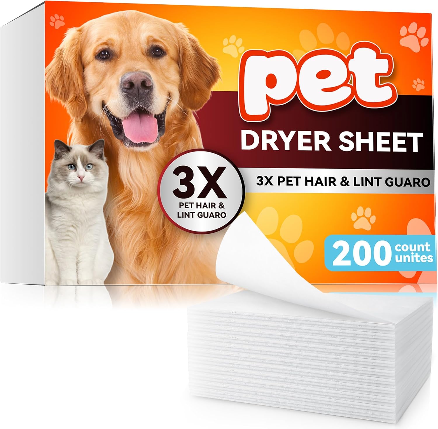200 Count Pet Hair Remover for Laundry, Fresh Scent Pet Hair and Lint Dryer Sheets, 3X Pet Hair Fighters, Reduces Static, Adds Softness