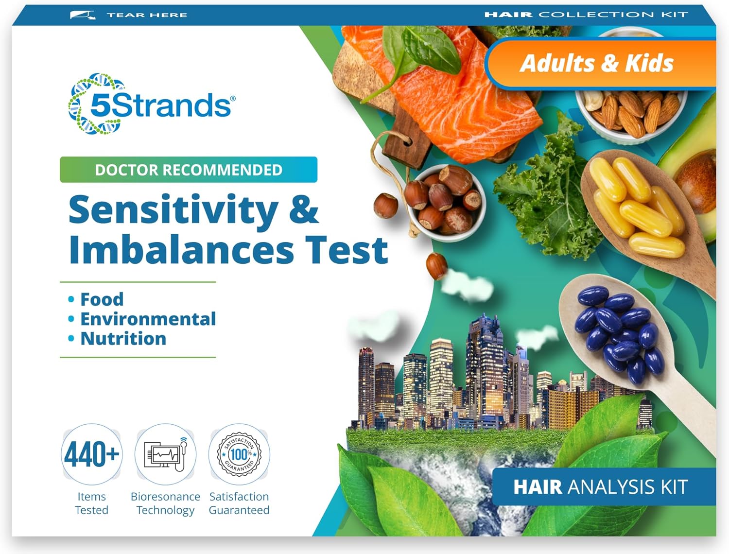 5Strands Intolerance & Deficiency Test, 444 Items Tested, Includes 3 Tests, Food Intolerance, Environment Sensitivity, Nutrition Imbalance, at Home Health Collection Kit, Results in 7 Days