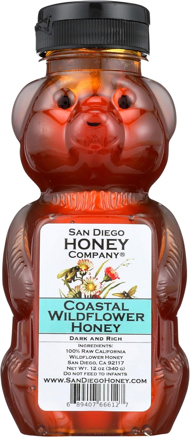 COASTAL WILDFLOWER HONEY by San Diego Honey Company - 12 oz Honey Bear, Raw Floral Honey