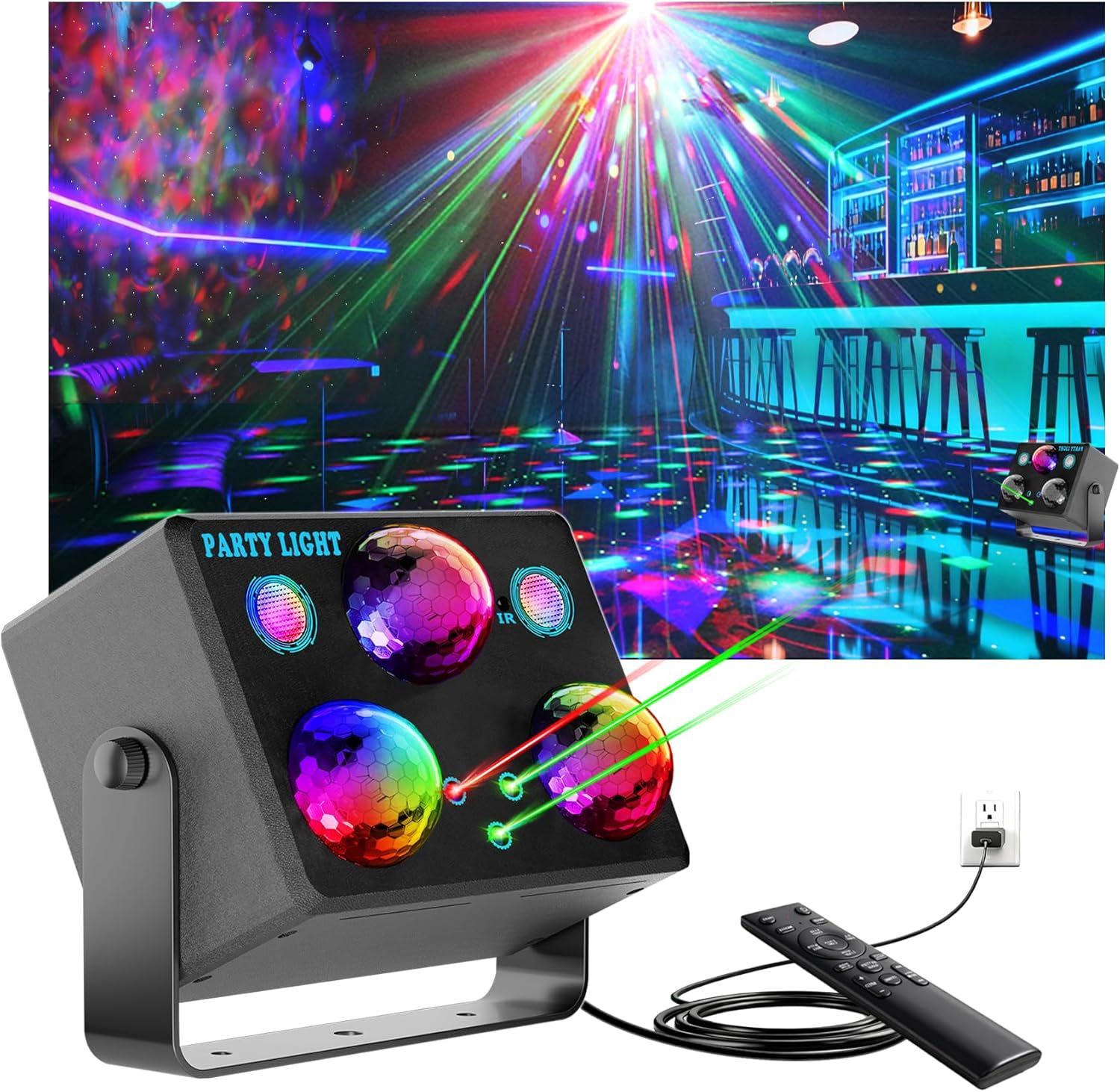 Party Disco DJ Light, Star Projector Night Light Stage Strobe Lights Disco Ball Lights Ocean Light Sound Activated with Remote Control for Parties Club Holiday Christmas Birthday Wedding Home Decor
