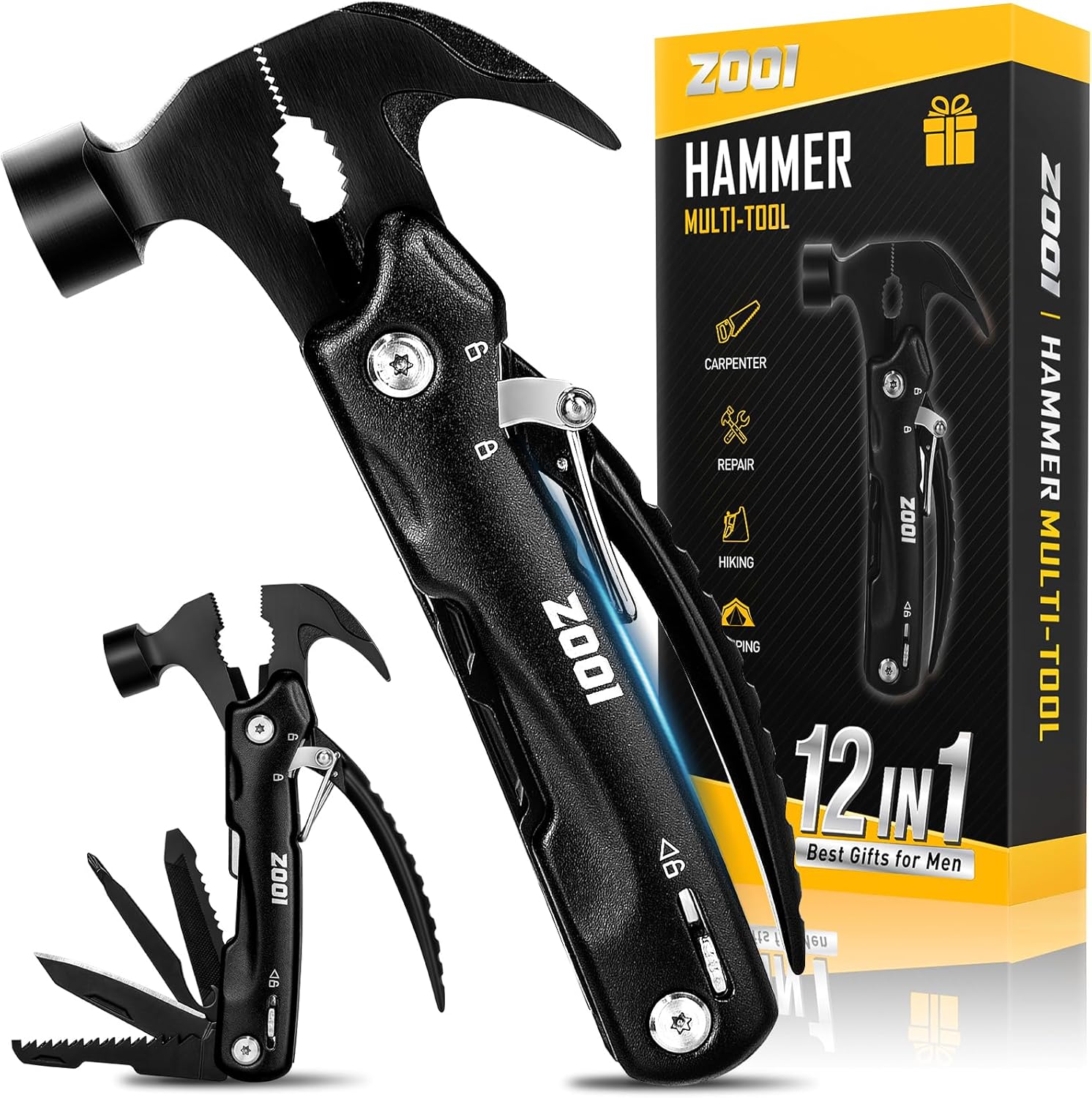 ZOOI Gifts for Men, 12 in 1 Hammer, Multi Tool, Mens Gifts for Dad, Birthday Gifts for Men Who Have Everything, Dad Gifts for Him, Camping Accessories, Gadgets for Mens