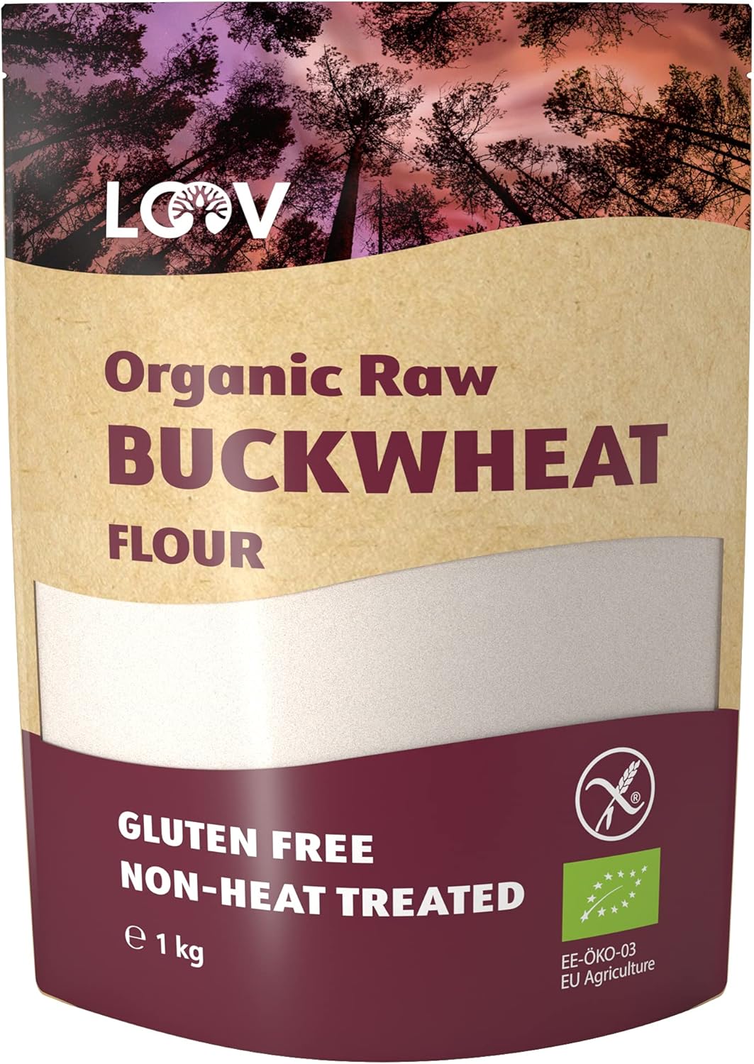 LOOV Organic Raw Buckwheat Flour, 1 kg, Gluten Free Flour, Not Heat-Treated, All Nutrients Preserved, Delicious Nutty Flavour, Organically Grown in Nordic Climate, Non-GMO