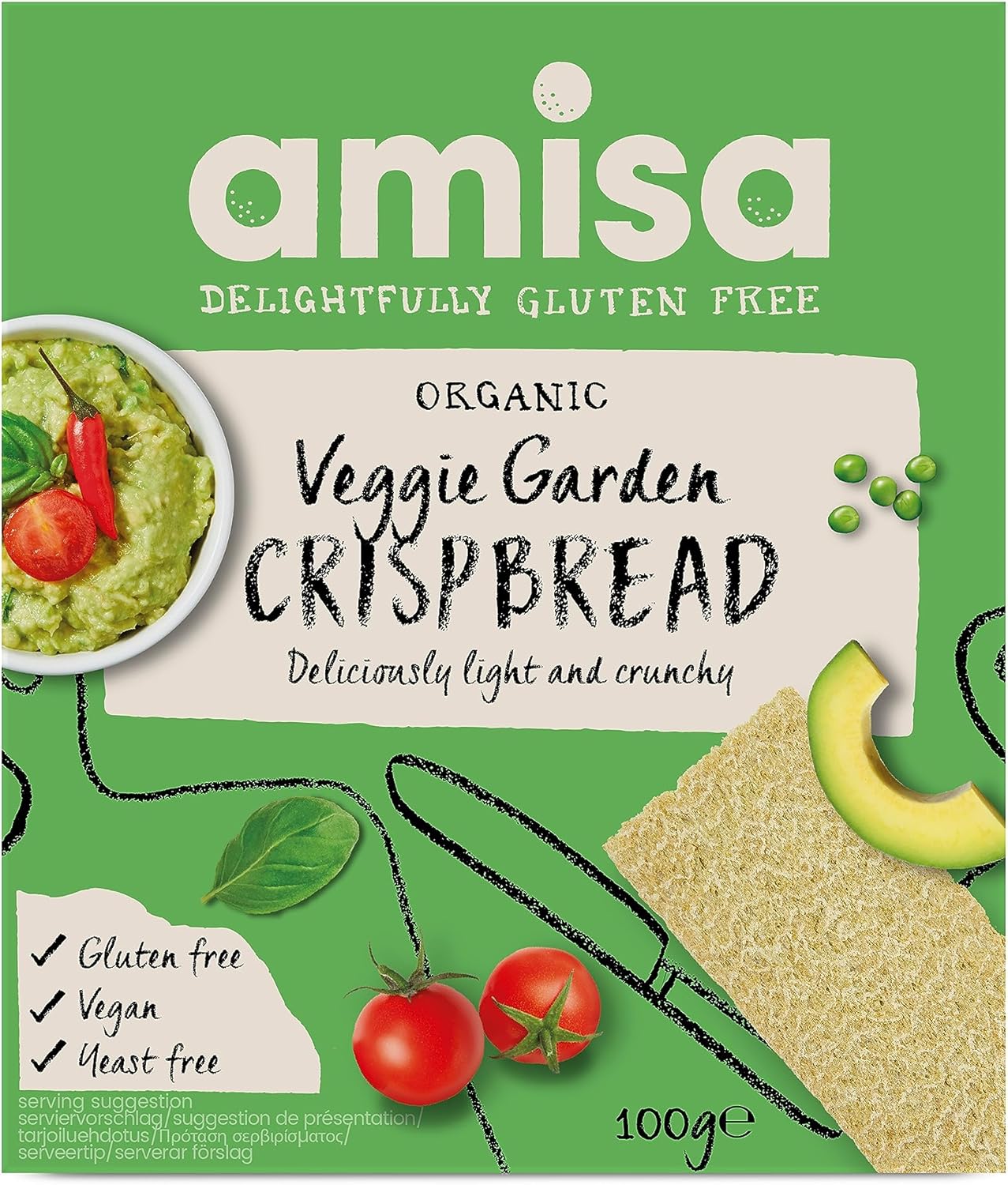 Amisa Organic Veggie Garden Crispbread, 100g - Gluten Free & Vegan Friendly - The Perfect Healthy Snack