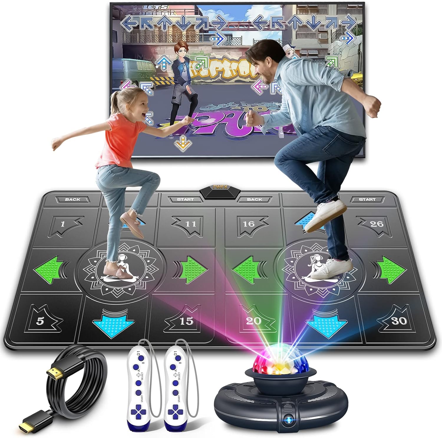 FWFX Dance Mat for Kids and Adults, Exercise & Fitness Dance Pad Game for TV, Double User Wireless Dancing Mat, Musical Electronic Dance Mats with HD Camera, for Girls & Boys Ages 6+