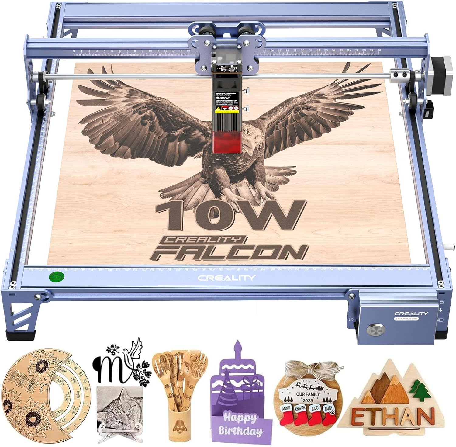 Creality Falcon 10W Laser Engraver Machine, 0.06mm High Precision Laser Engraving Machine 72W Laser Cutter and Engraver Machine for Wood Metal Acrylic Leather, 15.7"×16.3" Workspace