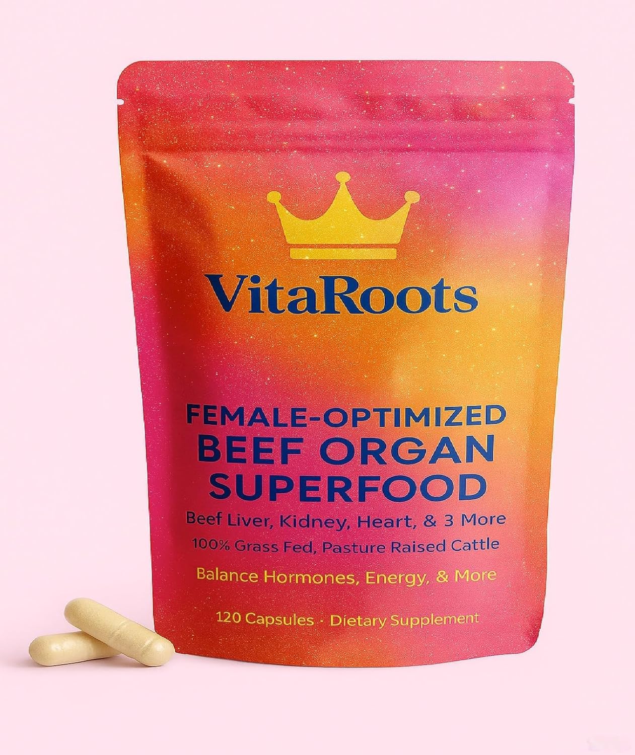 6-in-1 Beef Organ Supplement for Women - Beef Liver, Kidney, Heart and More - Balance Hormones, Energy, & More for Women - Pasture Raised in New Zealand - No Fillers - 120 Capsules (2 Month Supply)