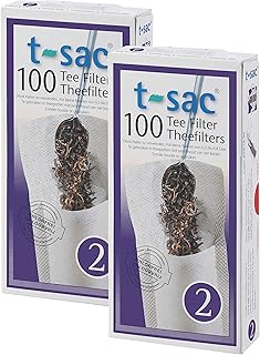 T-Sac Tea Filter Bags, Disposable Tea Infuser, Number 2-Size, 2 to 4-Cup Capacity, Set of 200 White