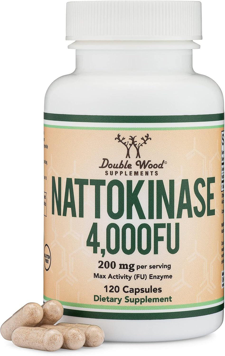 Nattokinase Supplement 4,000 FU Servings, 120 Capsules (Derived from Japanese Natto) Systemic Enzymes for Cardiovascular and Circulatory Support by Double Wood