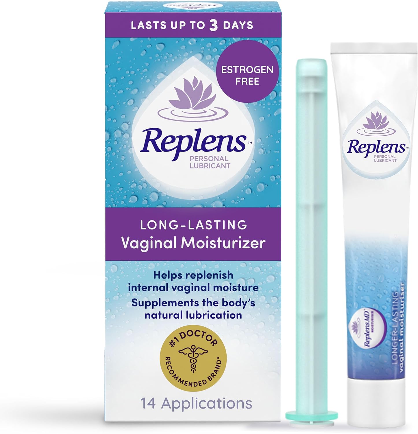 Replens Long-lasting Vaginal Moisturizer With Reusable Applicator, 14 Applications