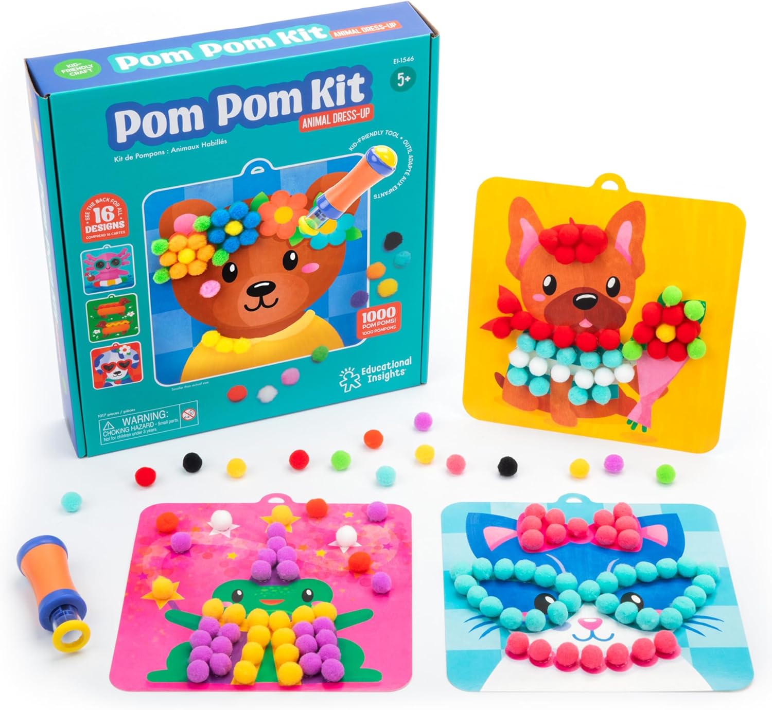 Educational Insights Pom Pom Kit - Arts and Crafts for Kids, Mess Free Crafting Supplies & Projects, Preschool Creativity, DIY Sensory Activity for Toddlers, Fun Gift for Girls and Boys Ages 5+