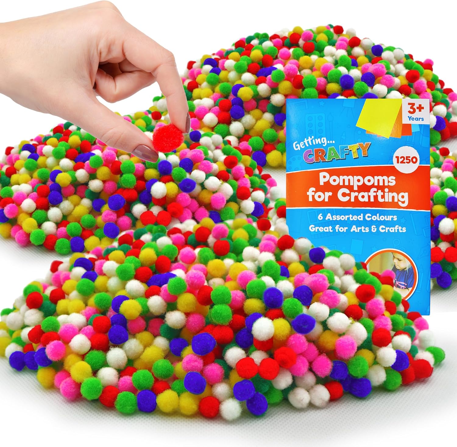 SOL 1,250 Mini Pompoms for Crafting - 8mm Small Pom Poms, Soft, Fluffy, Craft Supplies for Kids and Adults, DIY Projects, Party Crafts, School Activities, Assorted Colours, Creative Crafts Decorations