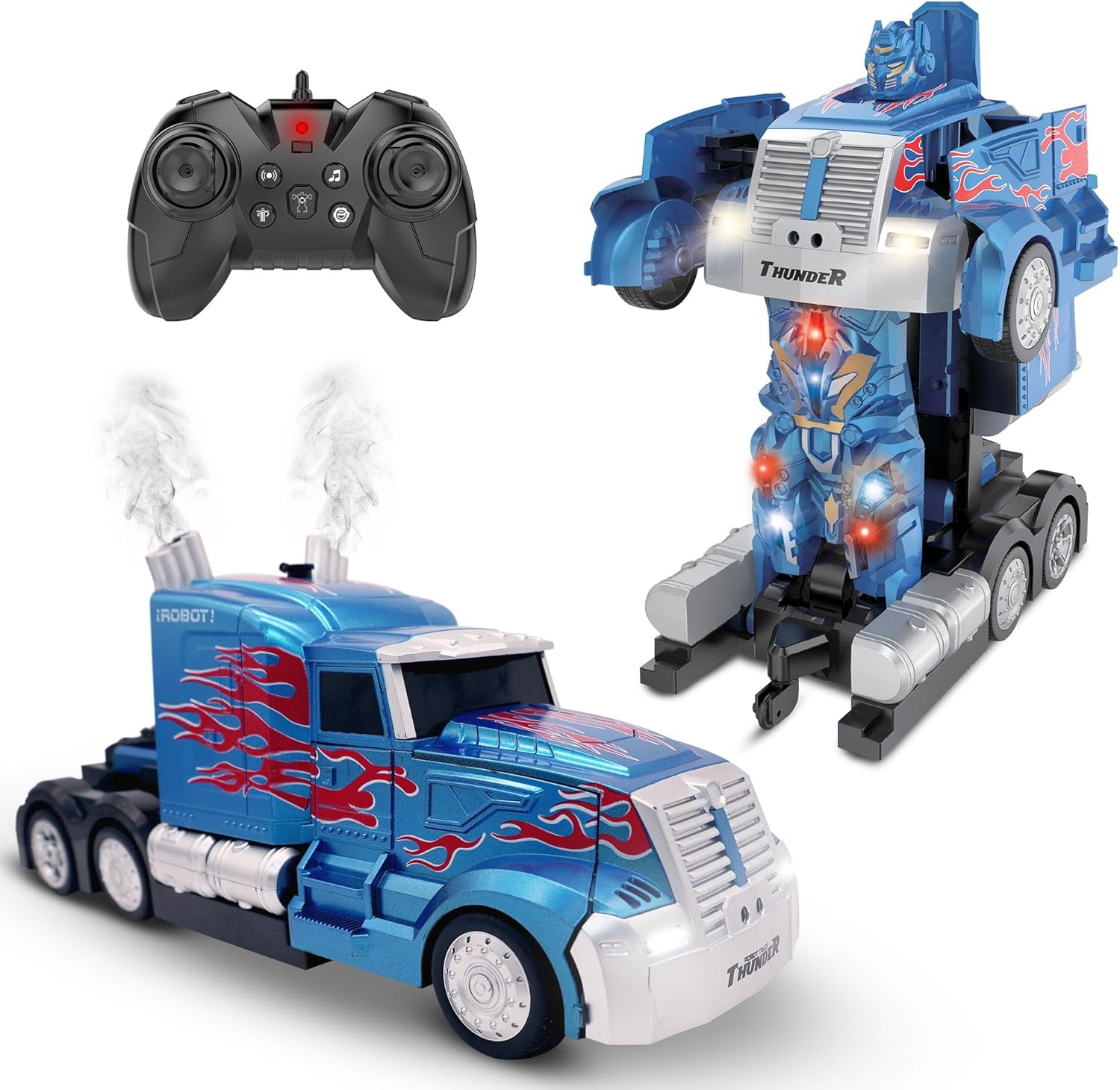 Kids Transforming Robot RC Truck Car Toys for Boys 8-13 Remote Control Gift Blue