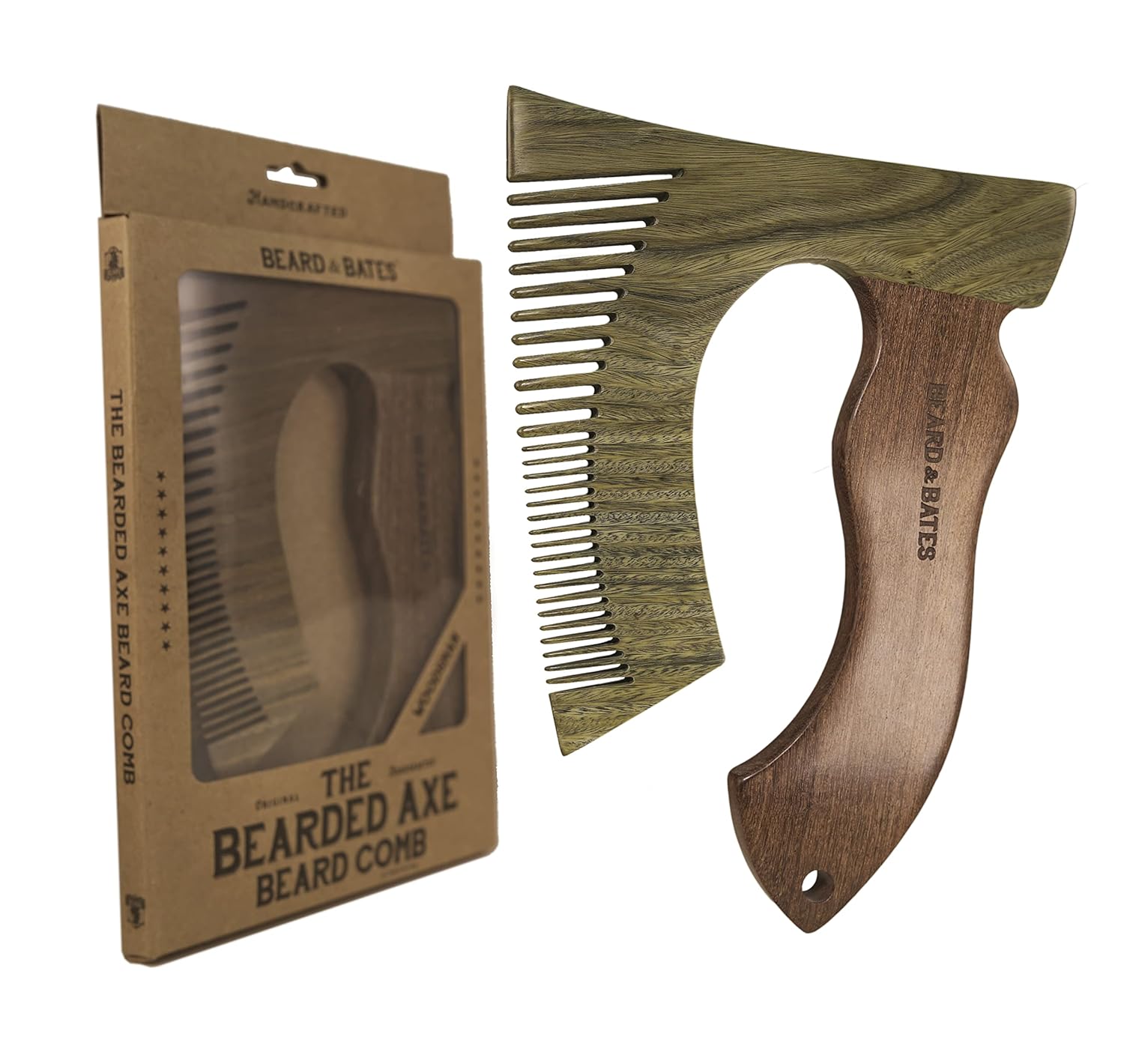 THE BEARDED AXE BEARD COMB | Woodsman | Green Sandalwood/Golden Sandalwood | Artisan Crafted