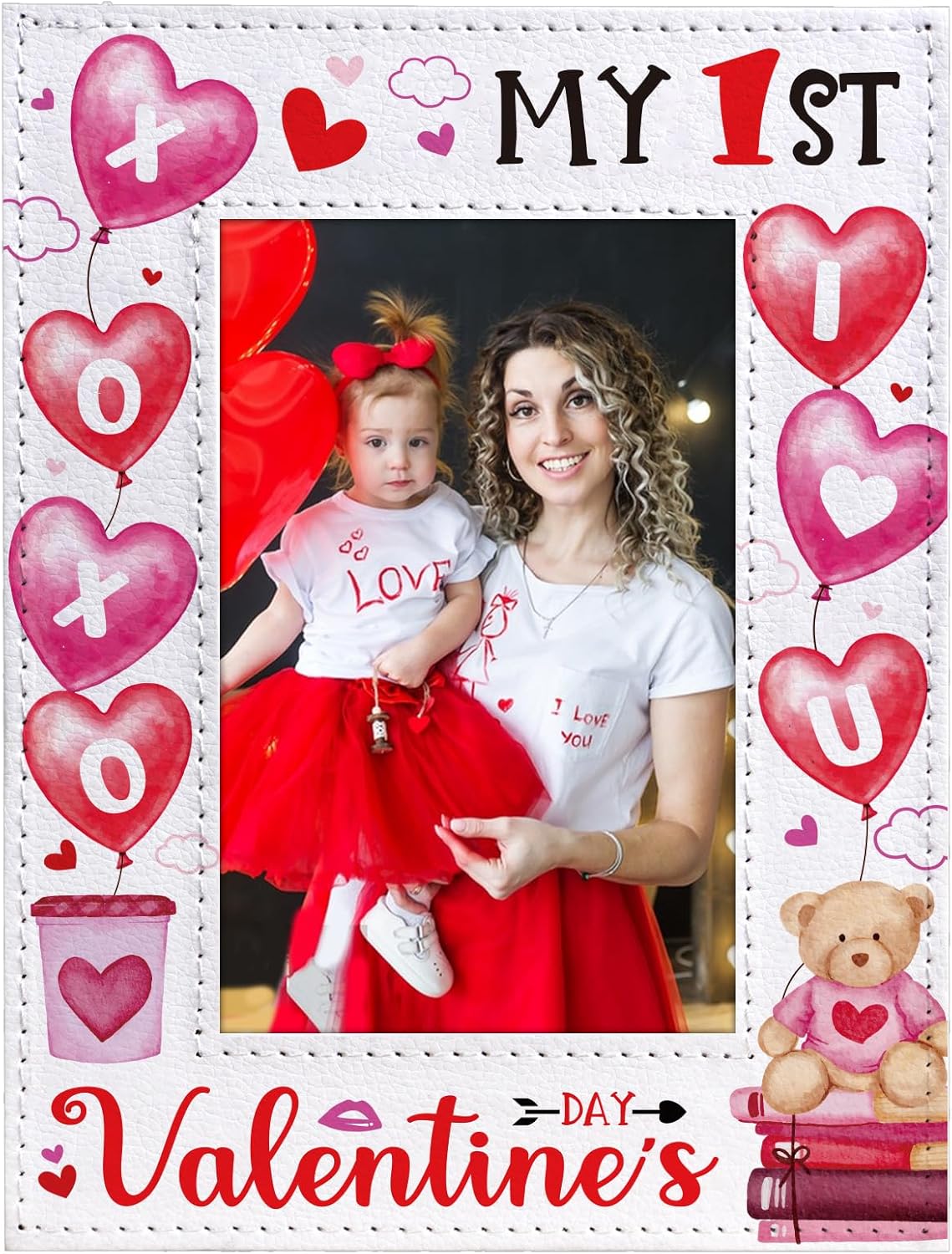 WaaHome My First Valentines Day Picture Frame Pink Red Balloon Baby Girl Baby Boy 1st Valentine's Day Photo Frame, Baby's First Valentines Day Gifts for New Born Baby Girls Boys