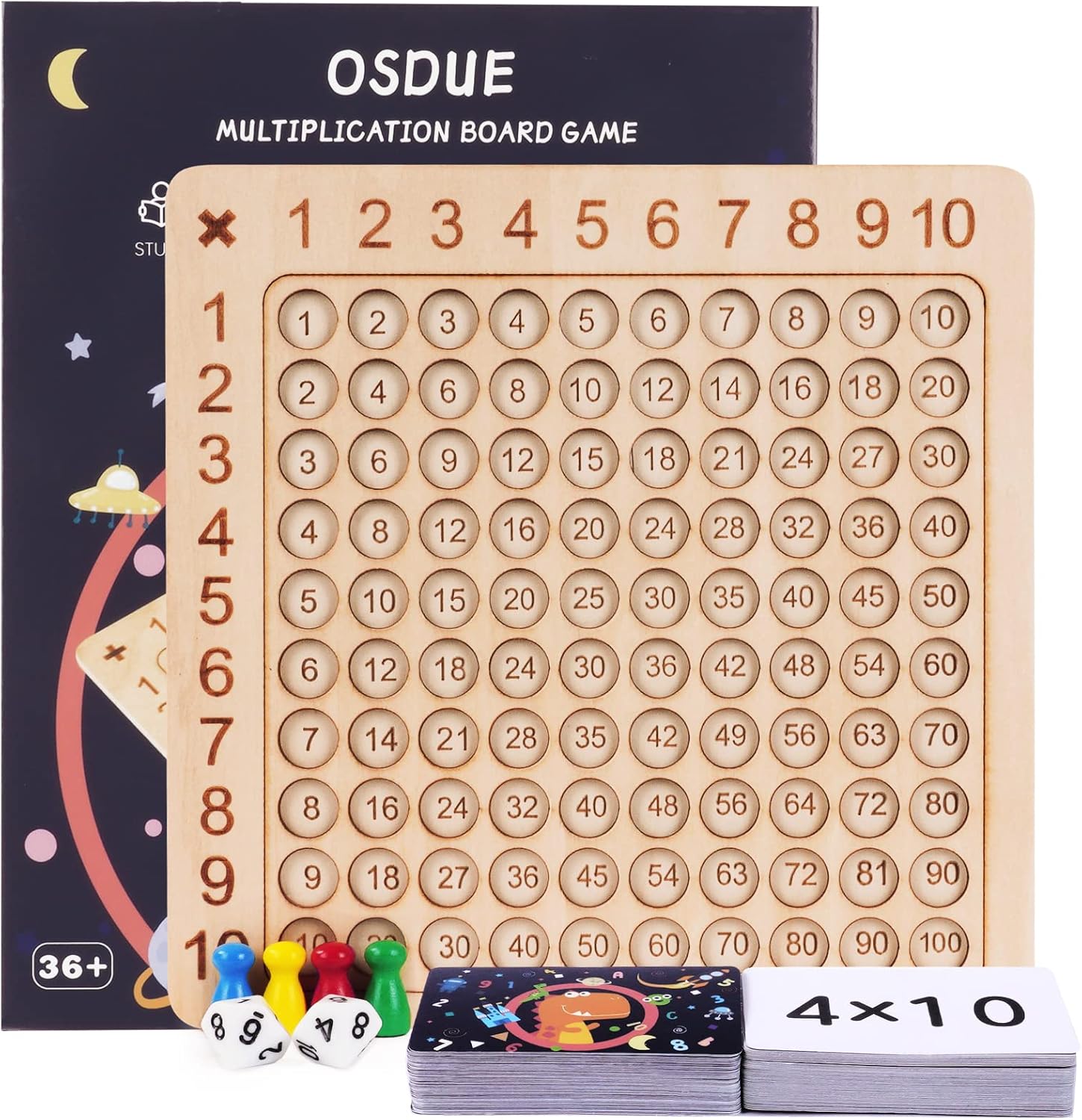 OSDUE Wooden Math Multiplication Board, Montessori Children Counting Toy, Educational Multiplication Board Games, Wooden Math Blocks Board for Kids, Math Times Table Games