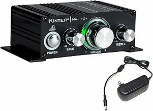 Kinter MA170+ 2-Channel Auto Home Cycle Arcade DIY 2 x 18 W Mini Amplifier Bass Treble RCA Input Audio Mini Amplifier with 12V 3A Power Supply Black