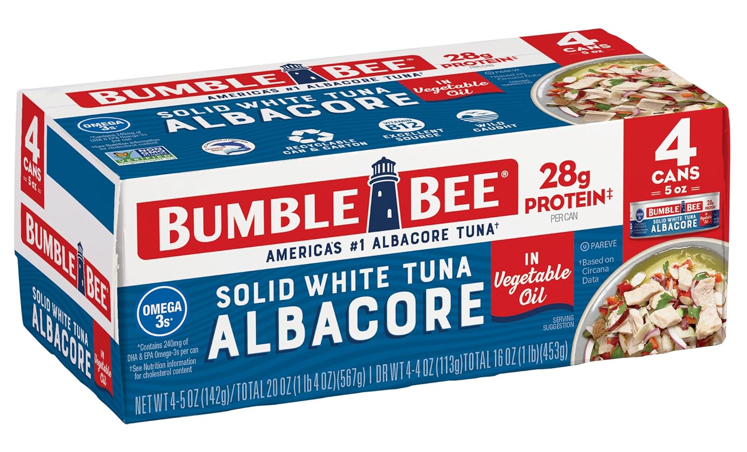 Bumble Bee Solid White Albacore Tuna in Oil, 5 Ounce (Pack of 4)