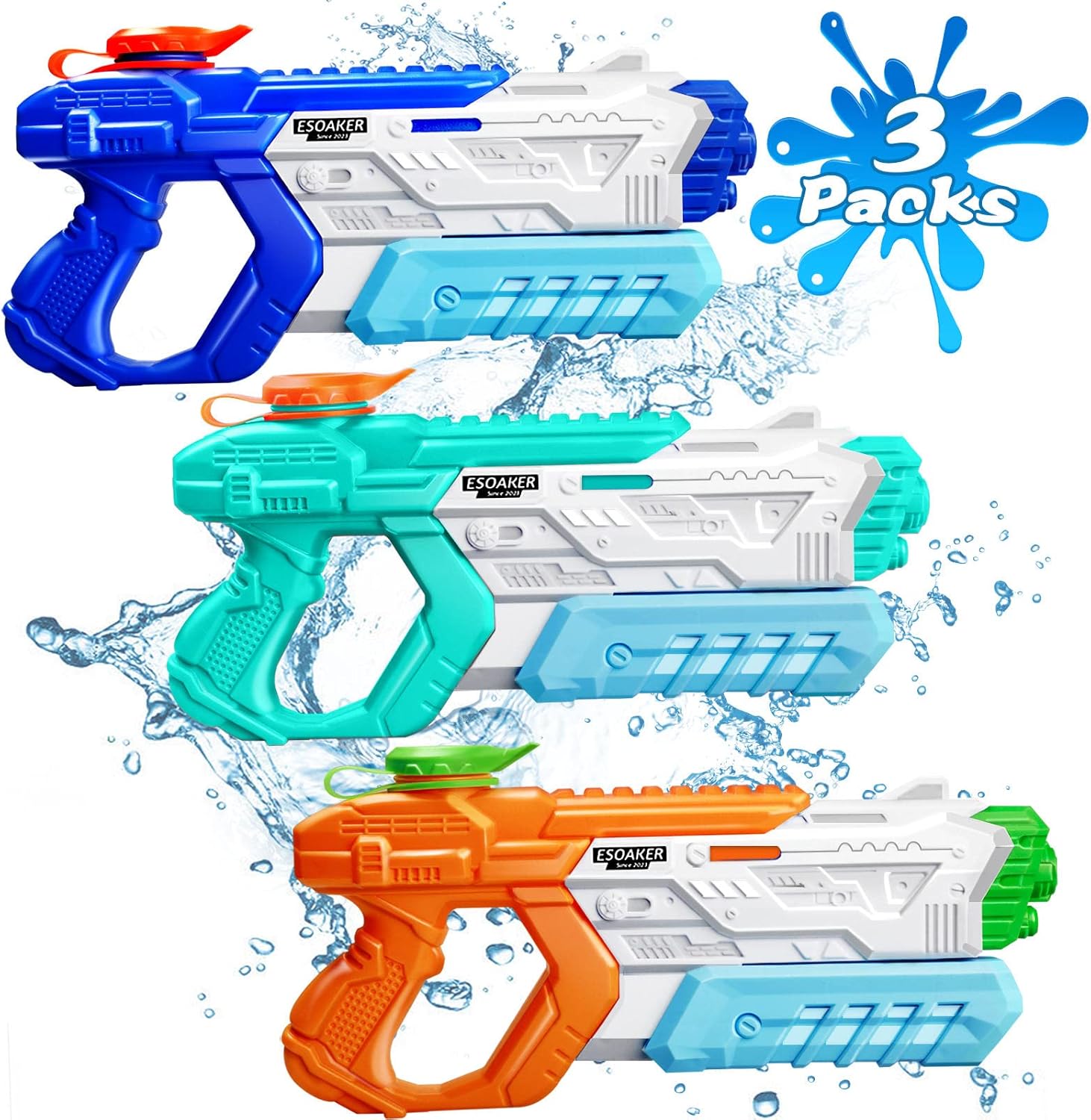 RONSTONE Water Gun for Kids Adults - 3 Pack 400CC Squirt Super Water Guns Soaker Blaster Long Shooting Range Toys for Swimming Pool Beach Water Fighting Party