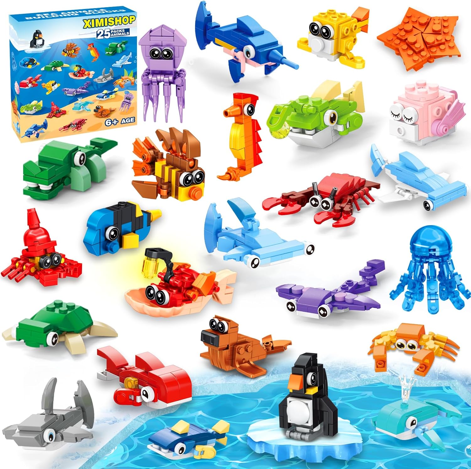 XIMISHOP Mini Building Blocks Party Favors for Kids,25 Packs Mini Animal Building Blocks Set Tiny Marine Ocean Building Toys for Unisex Kids Classroom Prizes Rewards Gifts Exchange Goodie loot