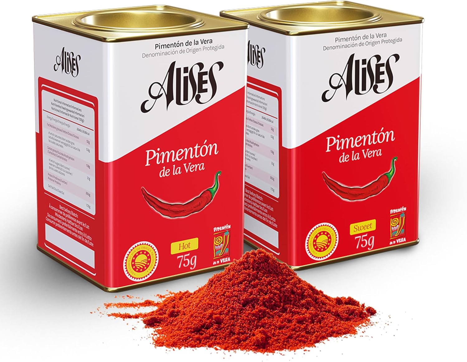 Alises Hot + Sweet Smoked Paprika Powder 75g x2 - D.O.P. Pimenton de la Vera (dulce y picante) - Authentic Spanish Paprika Seasoning